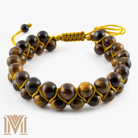 Adjustable Two-Layer Natural Tiger Eye Bracelet - Picture 5 of 6